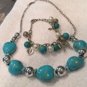 Turquoise Bracelet & a Necklace blue stones